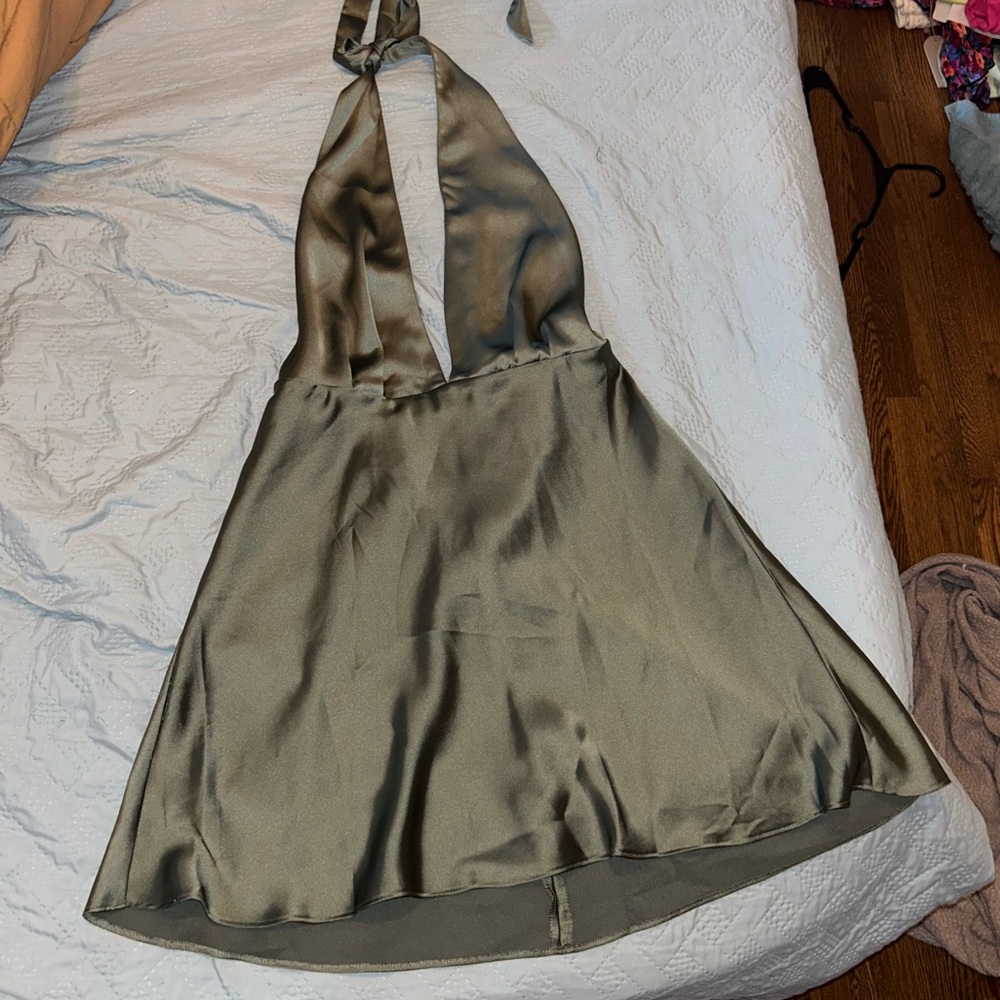 Zara green satin babydoll dress NWT
